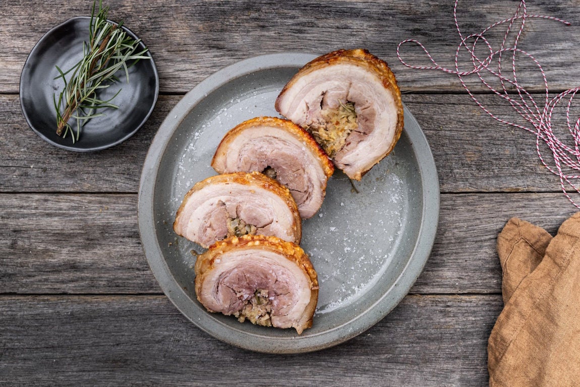 Apple and Rosemary Stuffed Pork Belly