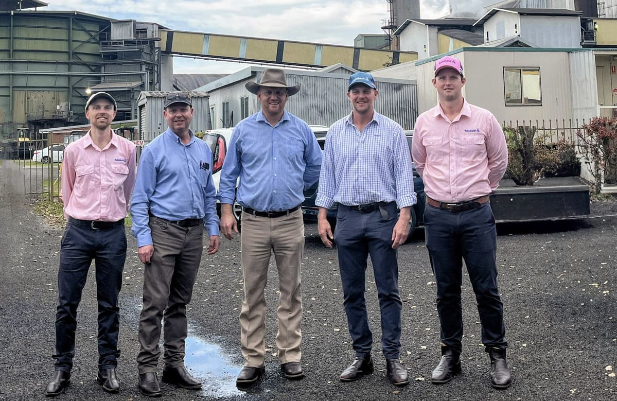 Rabobank’s Wes Orr, Kyle McDonald, Charles Hope, Scott Neilson and Alex Kelly at the Harwood sugar mill’s 150 year celebrations.