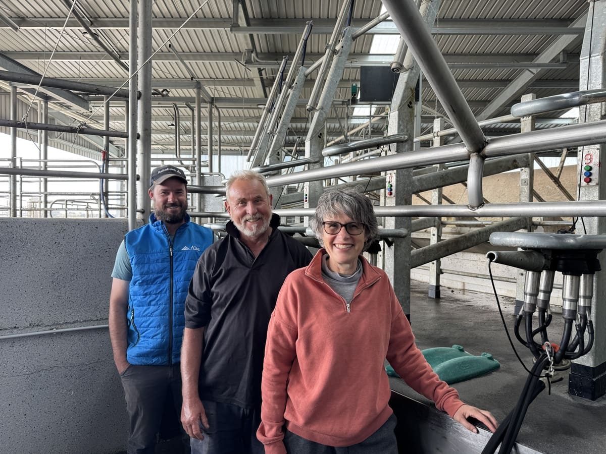 Callum, Chris and Janine Moscript in their new dairy